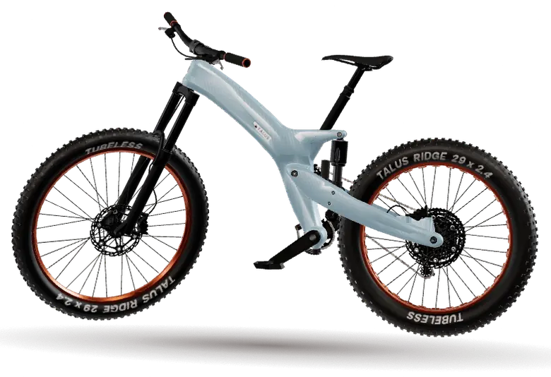 The fictional TALUS Ridge C1 trail bike in Glacier, side view