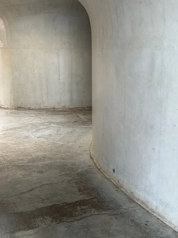 Curved concrete wall in a quiet interior