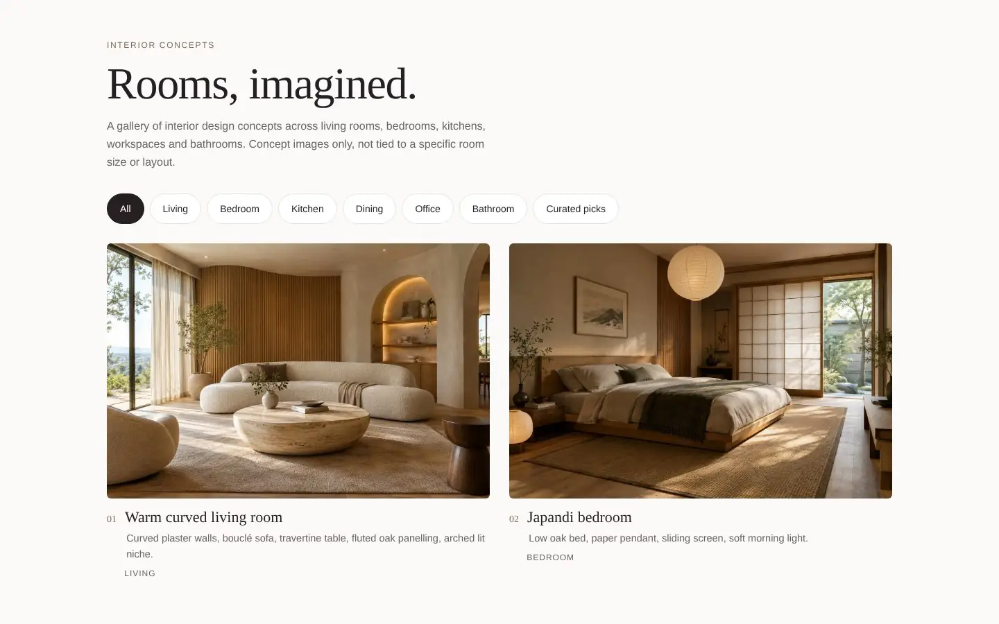 Interior Concept Gallery homepage on a desktop screen