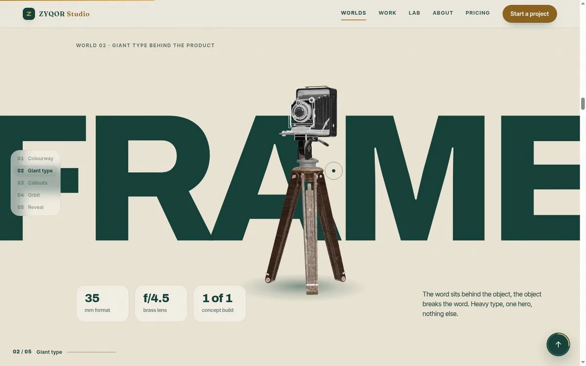 The Worlds section of the Zyqor Studio portfolio