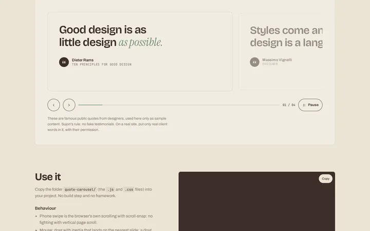 Quote carousel component demo