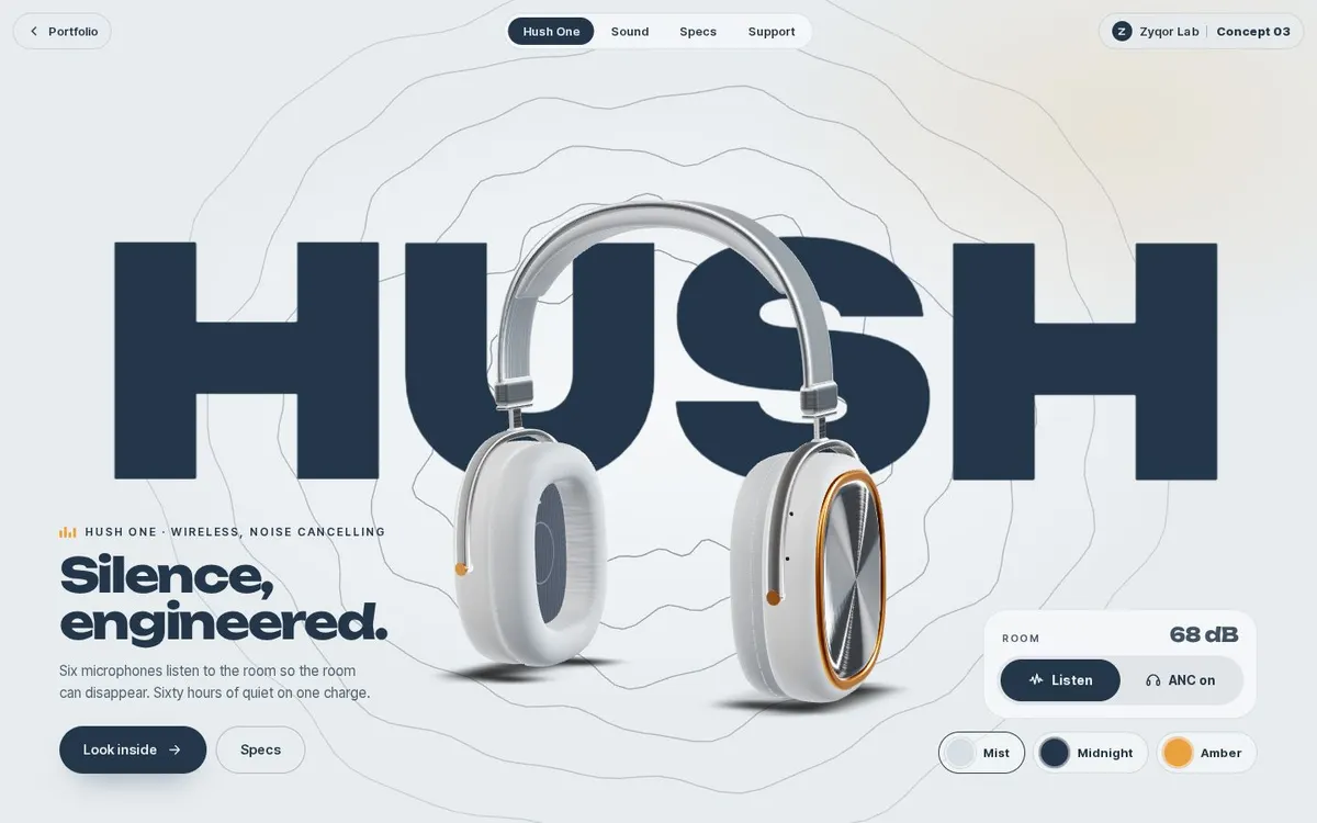 Hush One concept, first screen