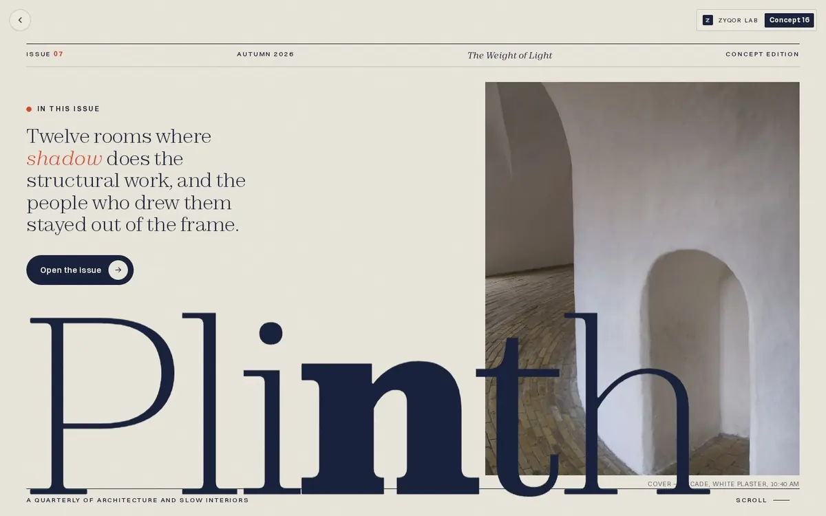 Plinth concept, first screen