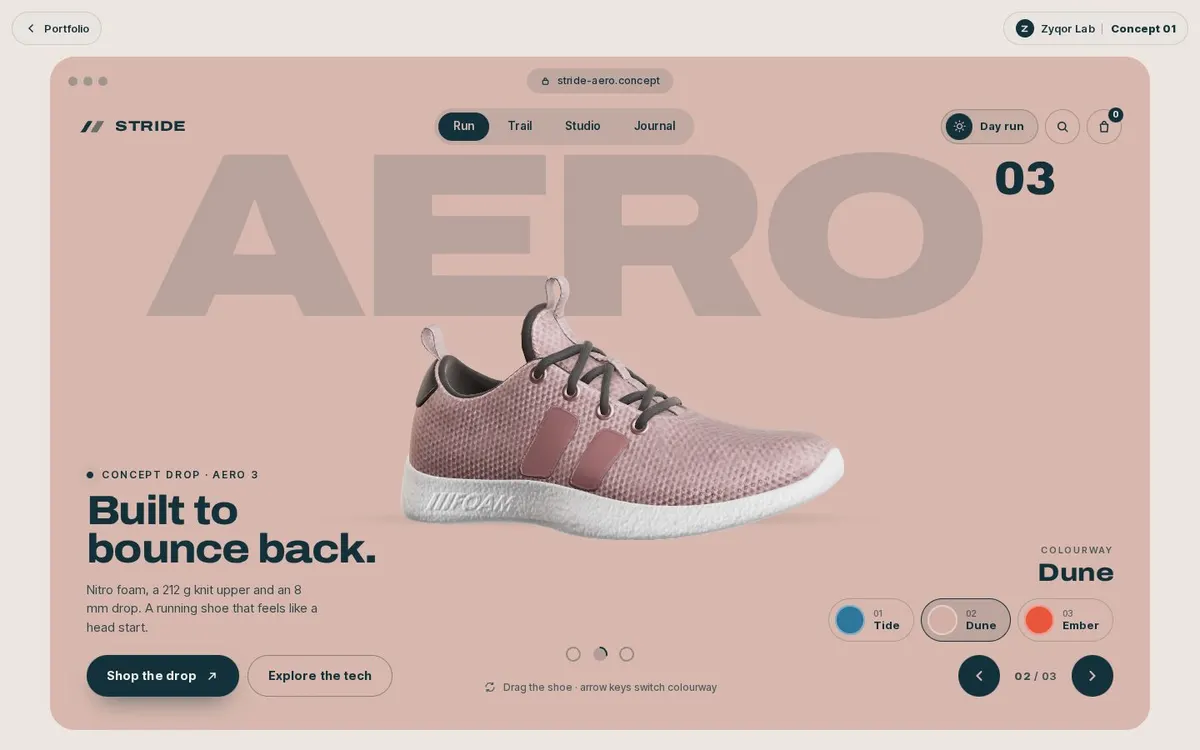 Stride Aero concept, first screen