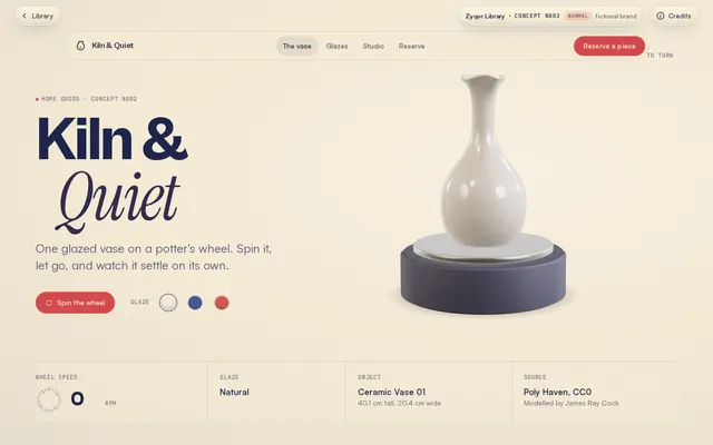 Kiln & Quiet concept, a screenshot of its real-time 3D first screen