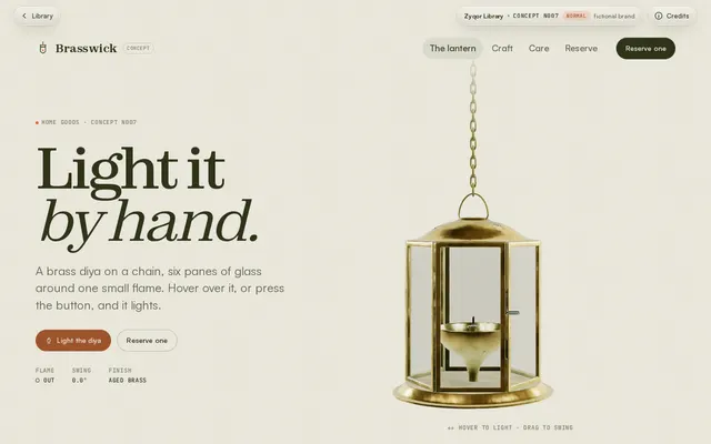 Brasswick Diya concept, a screenshot of its real-time 3D first screen