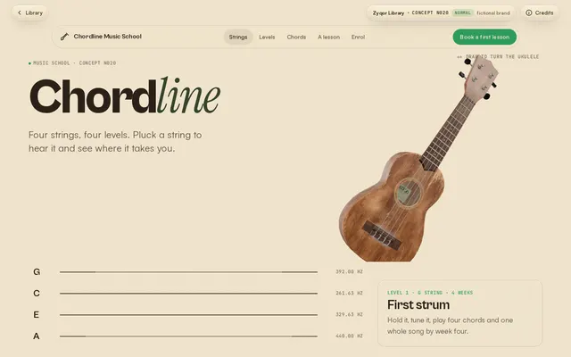 Chordline Music School concept, a screenshot of its real-time 3D first screen