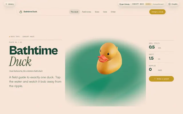 Bathtime Duck concept, a screenshot of its real-time 3D first screen