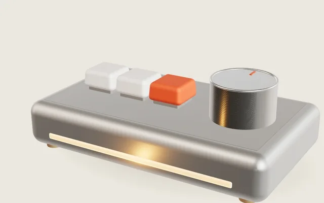 Tally Pad concept, a three-key macro pad with a knurled dial and an amber light bar